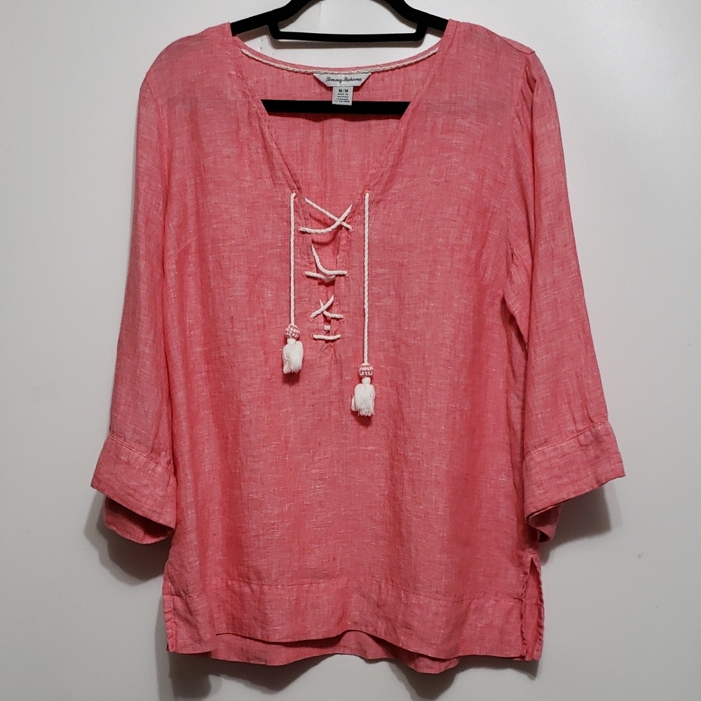TOMMY BAHAMA Women's M Pink Lace-Up Top‎